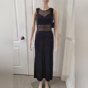 NWT Alexa B Nites Black Sequenced Maxi Dress Size 4
